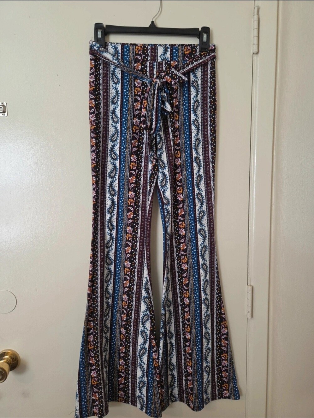 Boho Patterned Flare Pants With Tie